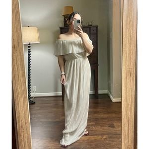 Dress the Population Athena Off-the-Shoulder Gold Gown Dress Pleated Size S